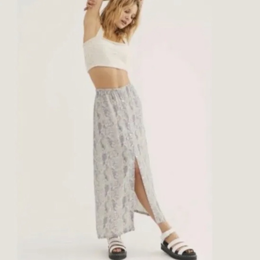 Free People Katie Button Front Snake Print Midi Skirt